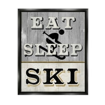 Stupell Industries Eat Sleep Ski Rustic Sign Graphic Art Jet Black Floating Framed Canvas Print Wall Art, Design by Livi Finn