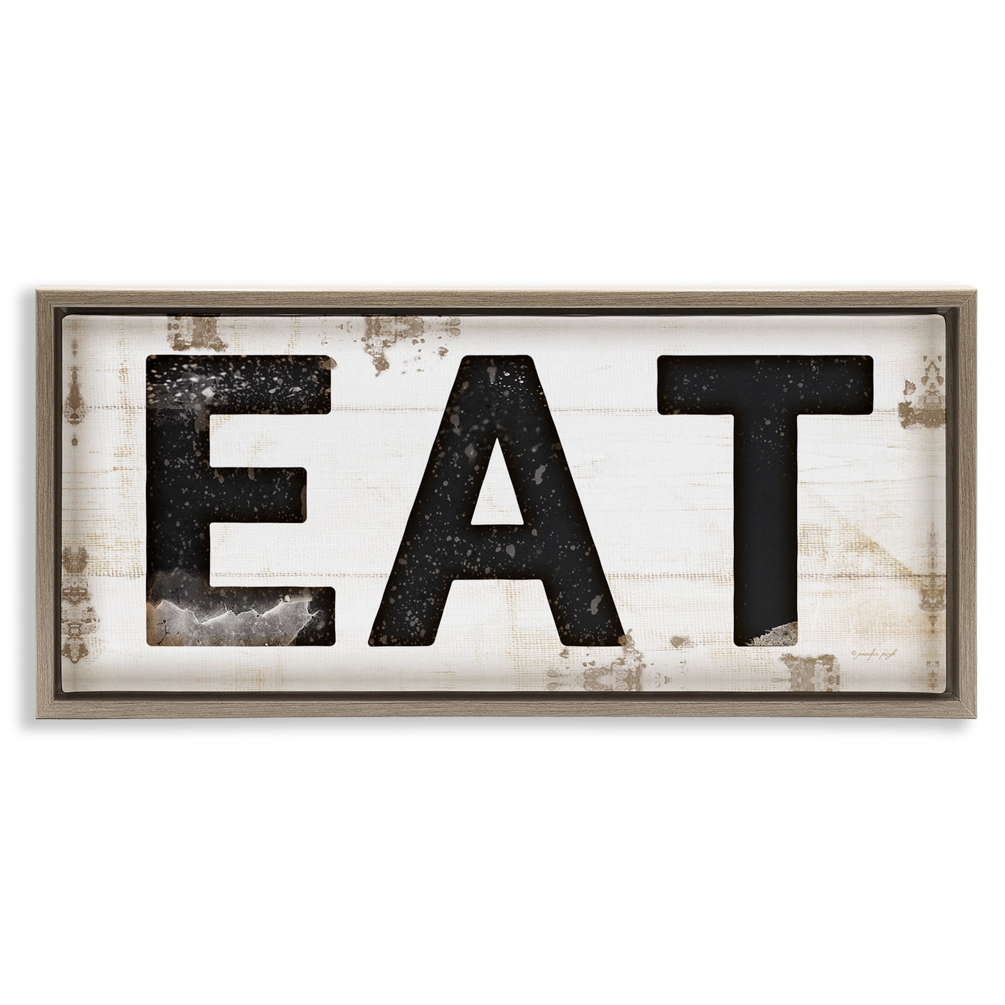 Stupell Industries Eat Typography Vintage Sign Food & Beverage Painting Brown Floater Framed Canvas Art Print Wall Art, 25 x 11