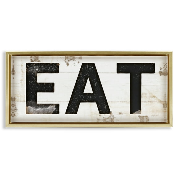 Stupell Industries Eat Typography Vintage Sign Food & Beverage Painting Gold Floater Framed Canvas Art Print Wall Art, 31 x 14
