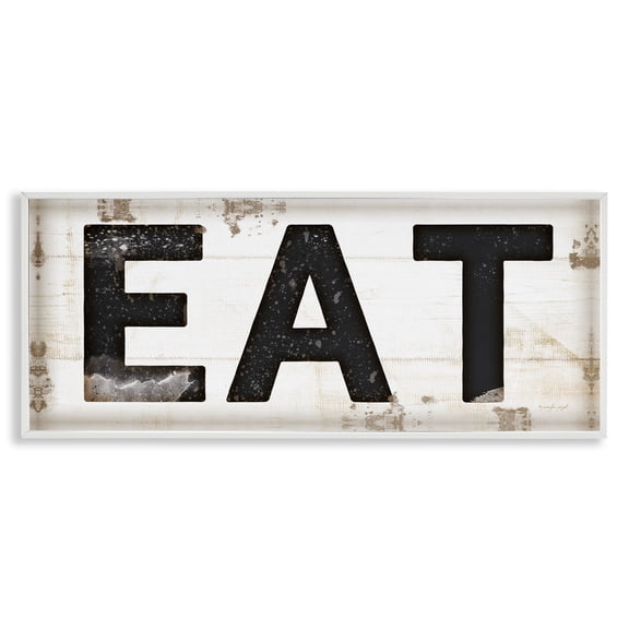 Stupell Industries Eat Typography Vintage Sign Food & Beverage Painting White Framed Art Print Wall Art, 24 x 10