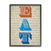 Stupell Industries Eat Vintage Striped Stamp Lettering Kitchen Sign Graphic Art Black Framed Art Print Wall Art, Design by Graffitee Studios