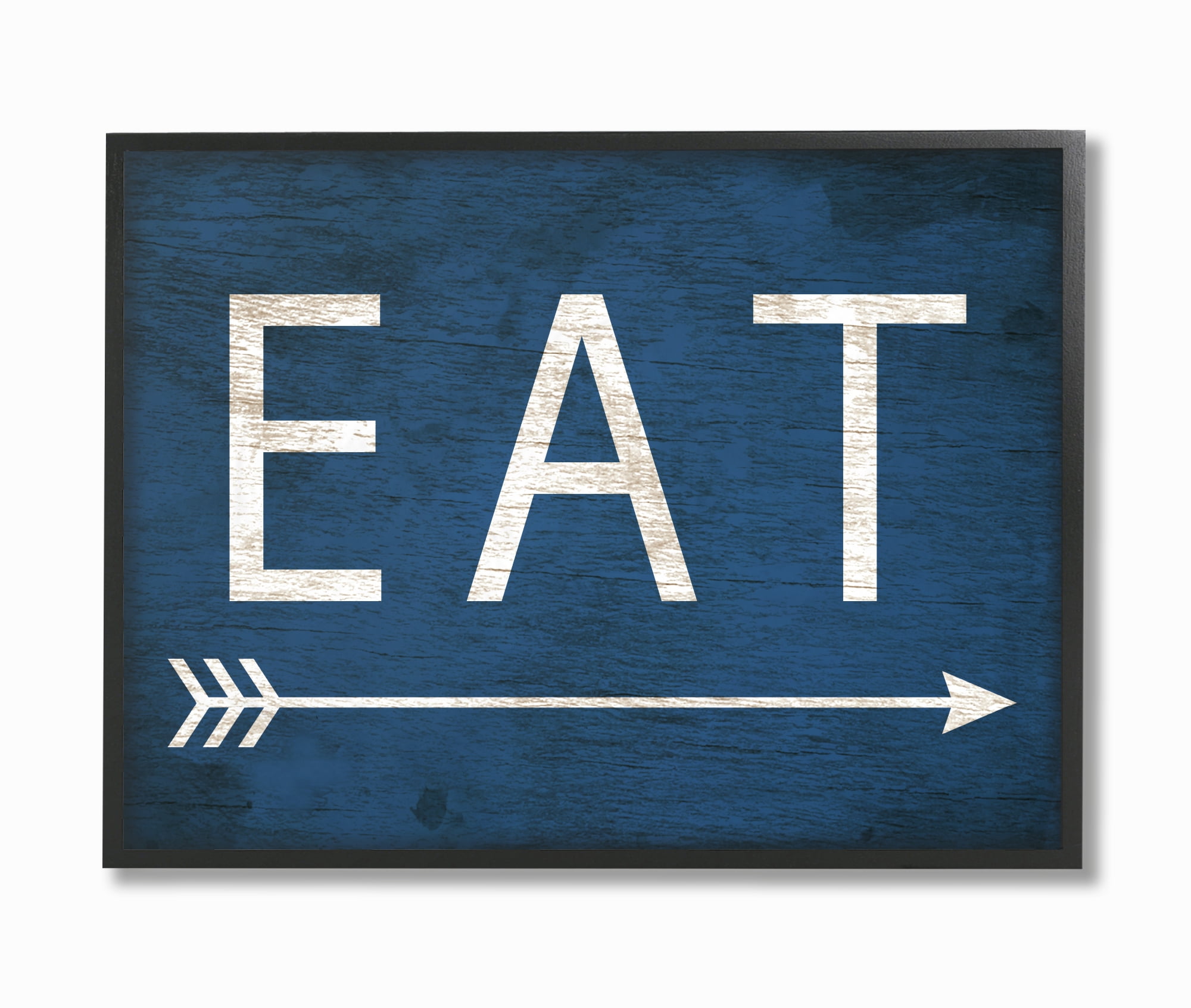 Stupell Industries Eat With Arrow Blue Typography Painting Black Framed Art Print Wall Art, 16 x 20