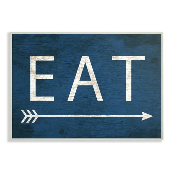 Stupell Industries Eat With Arrow Blue Typography Painting Unframed Art Print Wall Art, 13 x 19