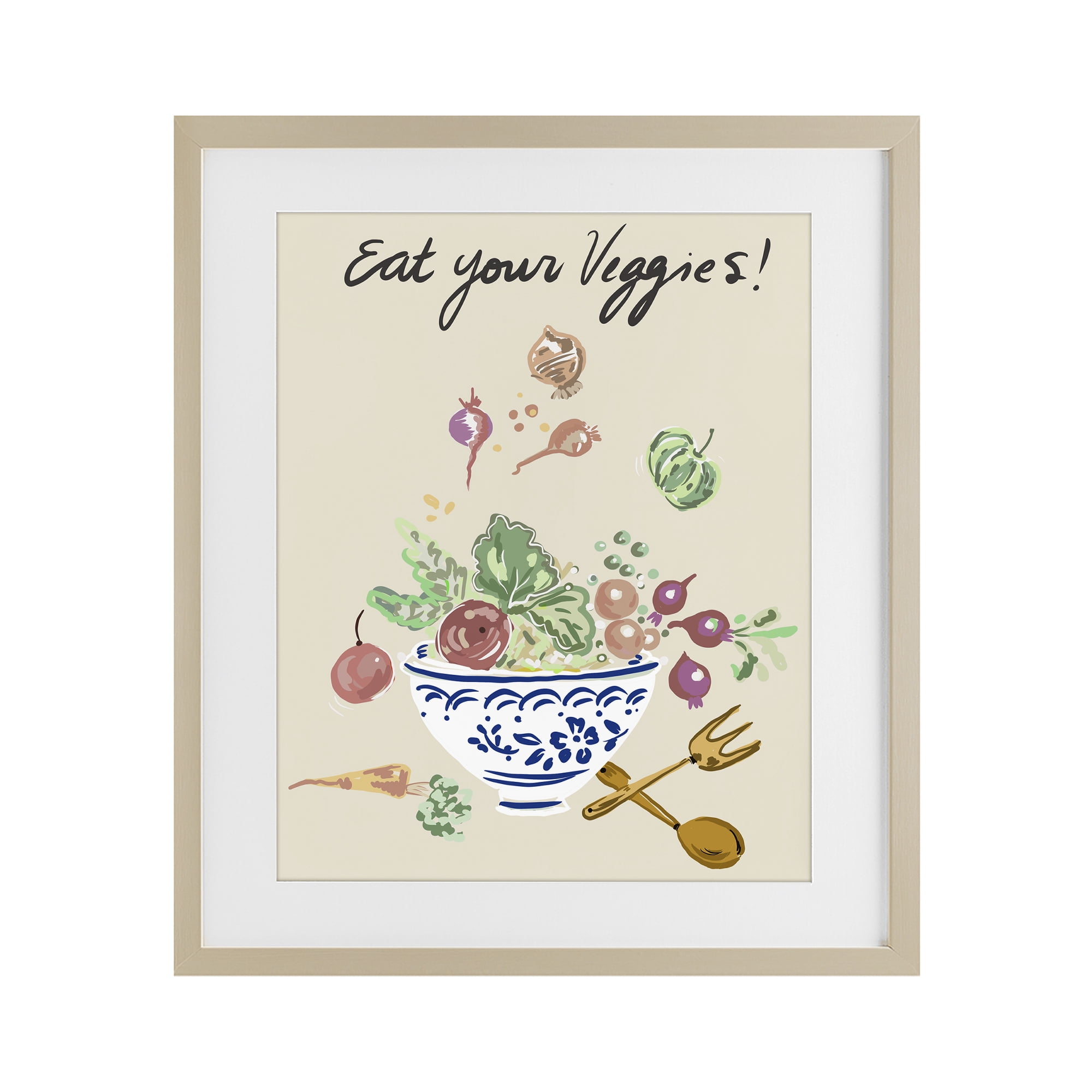 Stupell Industries Eat Your Veggies Bowl Birch Framed Print Under Glass, design by Ani Del Sol