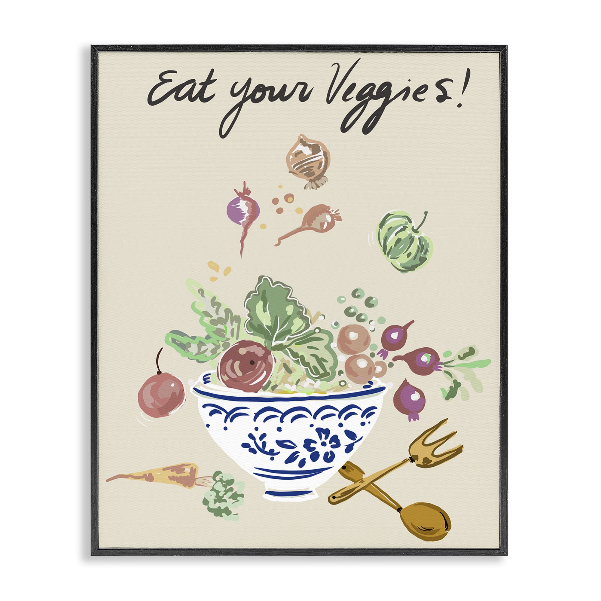 Stupell Industries Eat Your Veggies Bowl Black Framed Giclee Art, design by Ani Del Sol