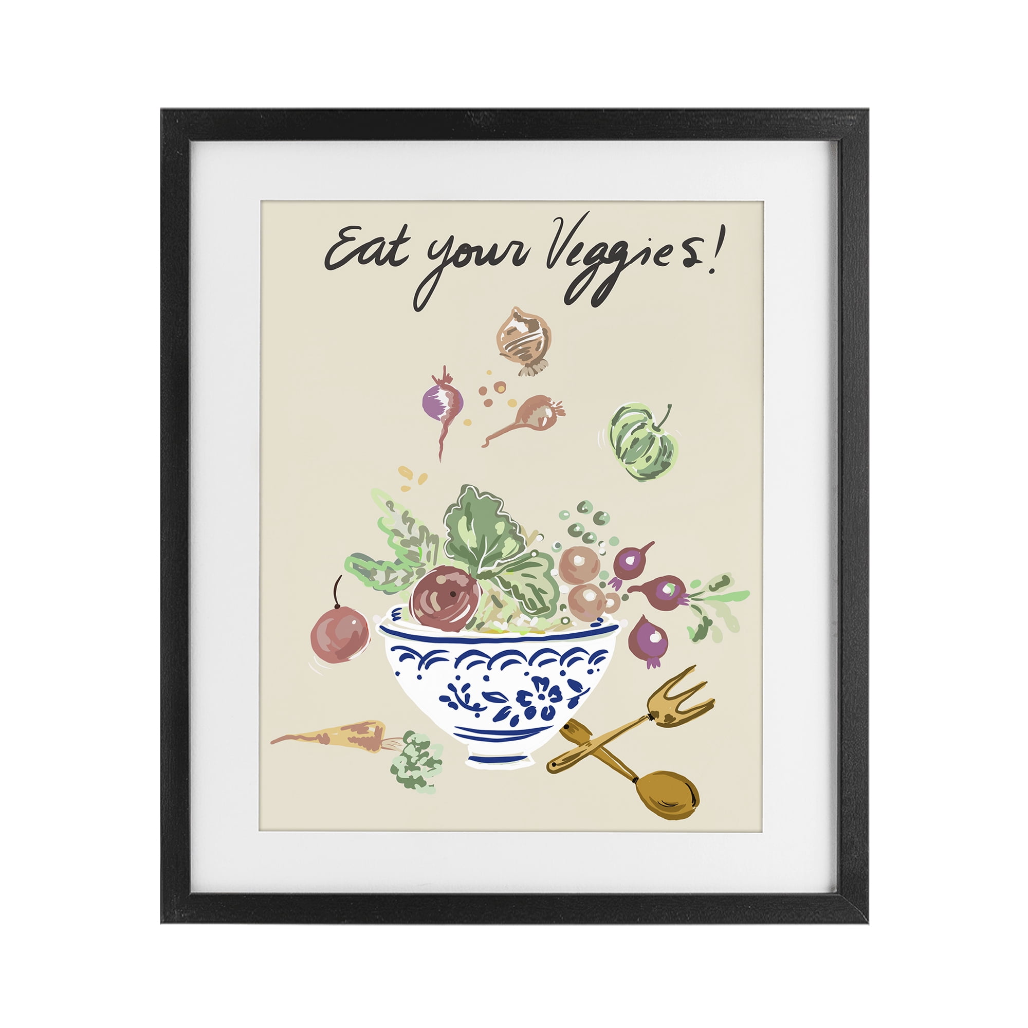 Stupell Industries Eat Your Veggies Bowl Black Framed Print Under Glass, design by Ani Del Sol