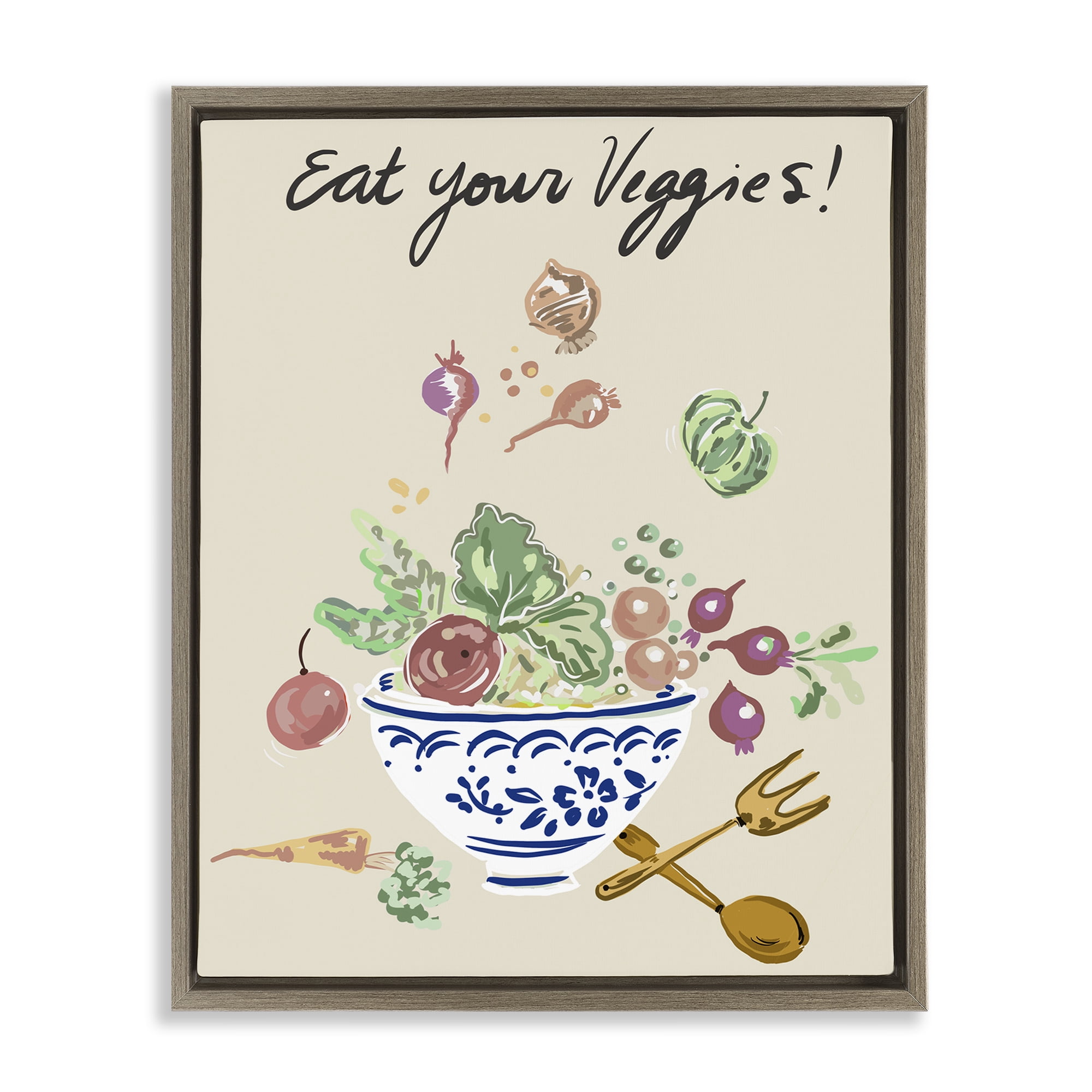 Stupell Industries Eat Your Veggies Bowl Brown Framed Floater Canvas Wall Art, design by Ani Del Sol