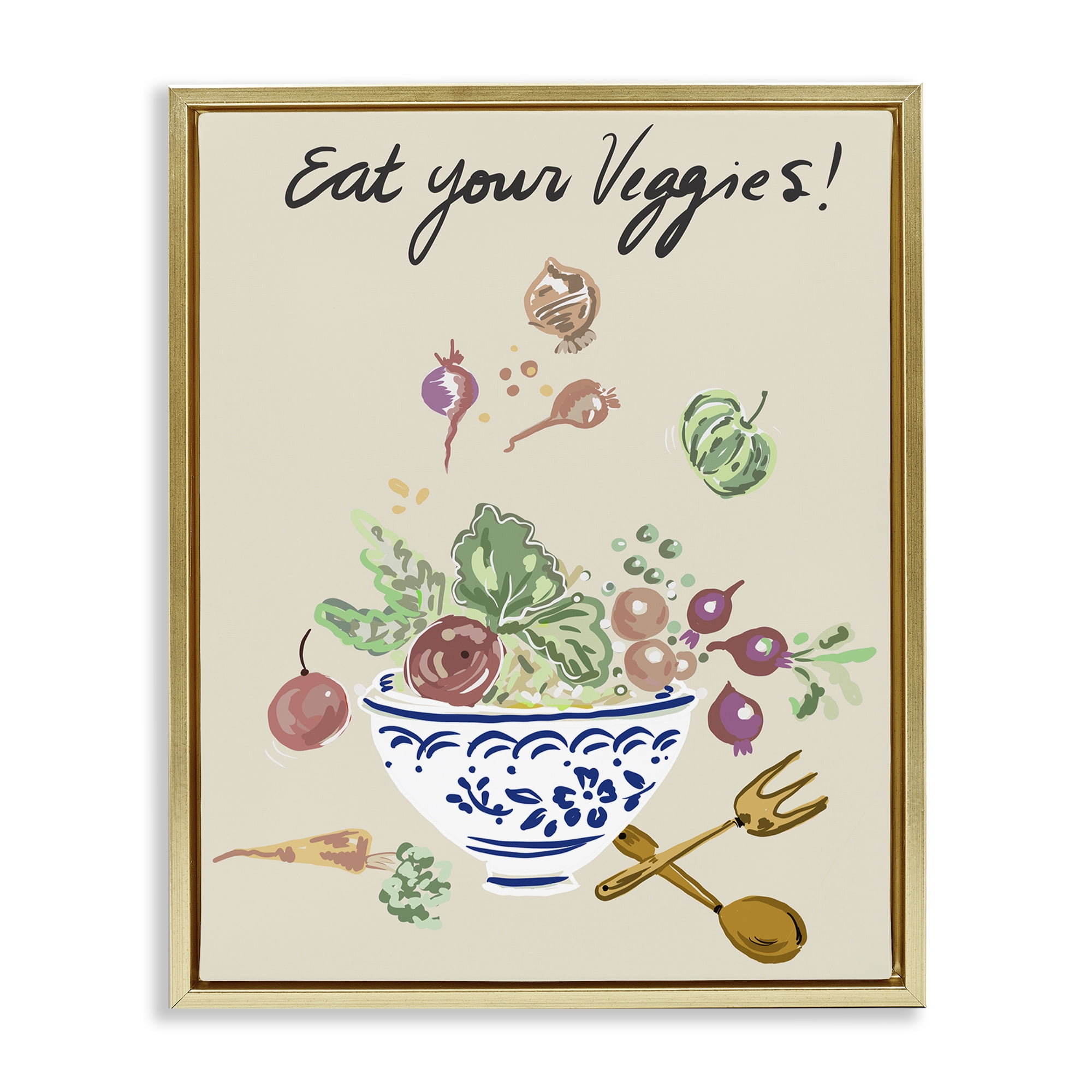 Stupell Industries Eat Your Veggies Bowl Gold Framed Floater Canvas Wall Art, design by Ani Del Sol