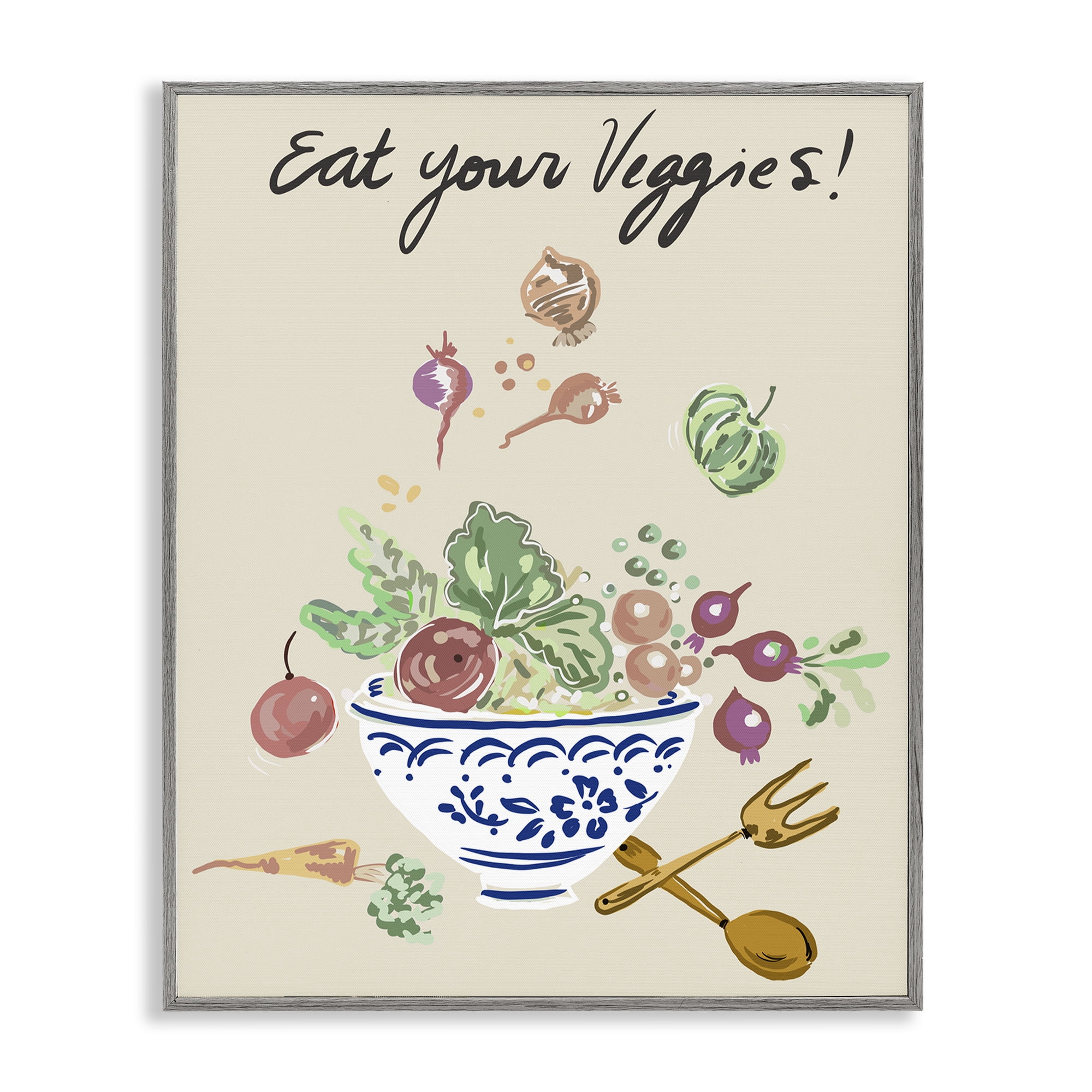Stupell Industries Eat Your Veggies Bowl Gray Framed Giclee Art, design by Ani Del Sol