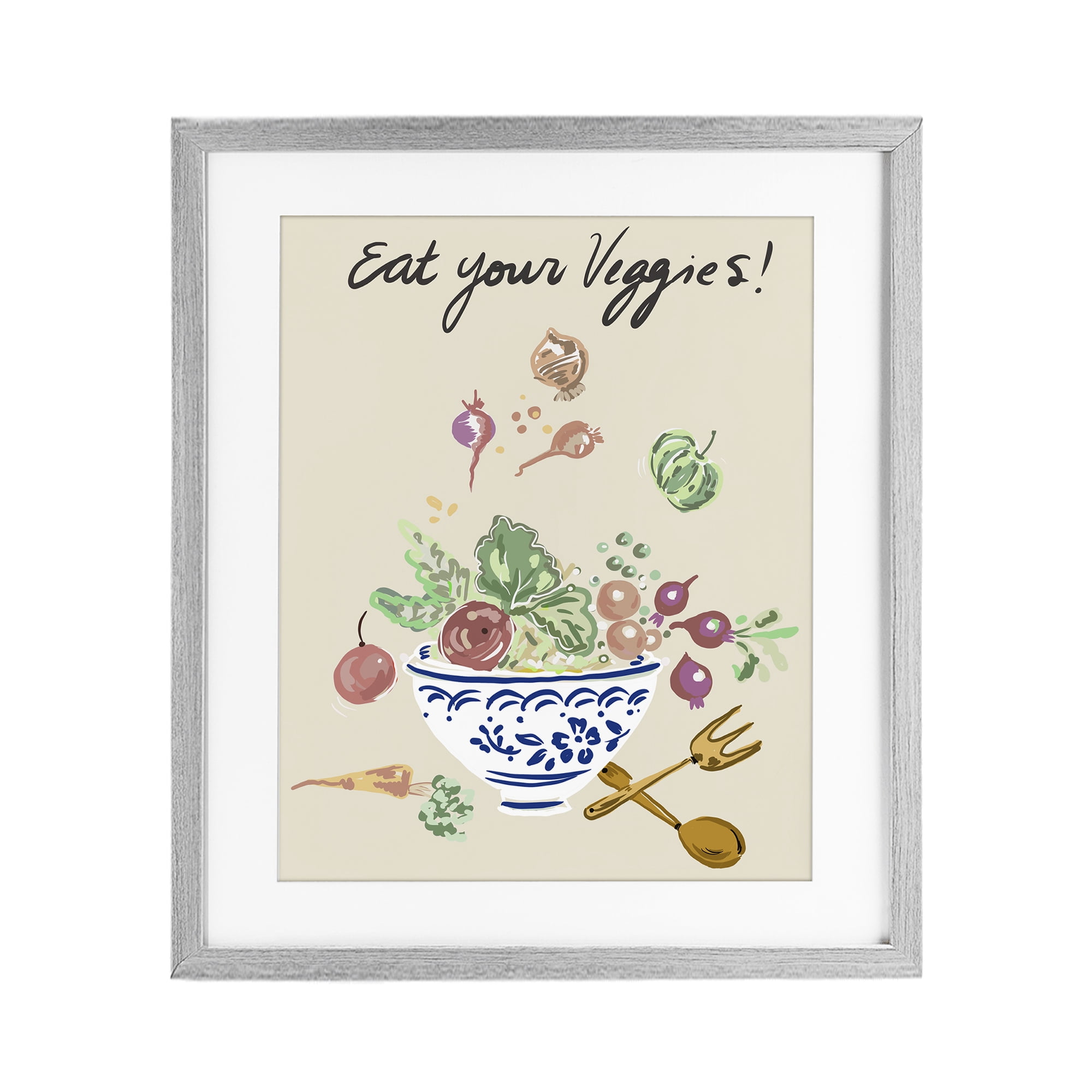 Stupell Industries Eat Your Veggies Bowl Gray Framed Print Under Glass, design by Ani Del Sol