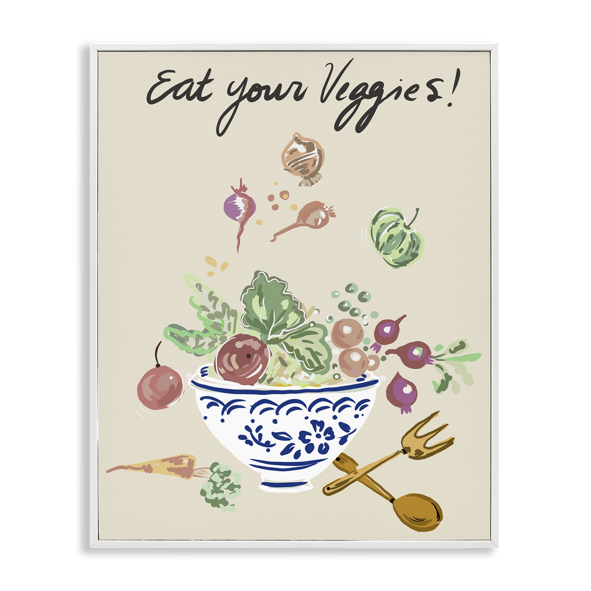 Stupell Industries Eat Your Veggies Bowl White Framed Giclee Art, design by Ani Del Sol