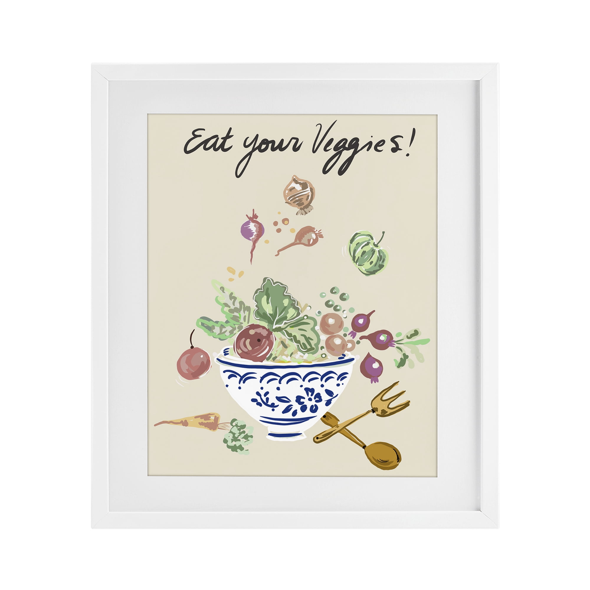 Stupell Industries Eat Your Veggies Bowl White Framed Print Under Glass, design by Ani Del Sol