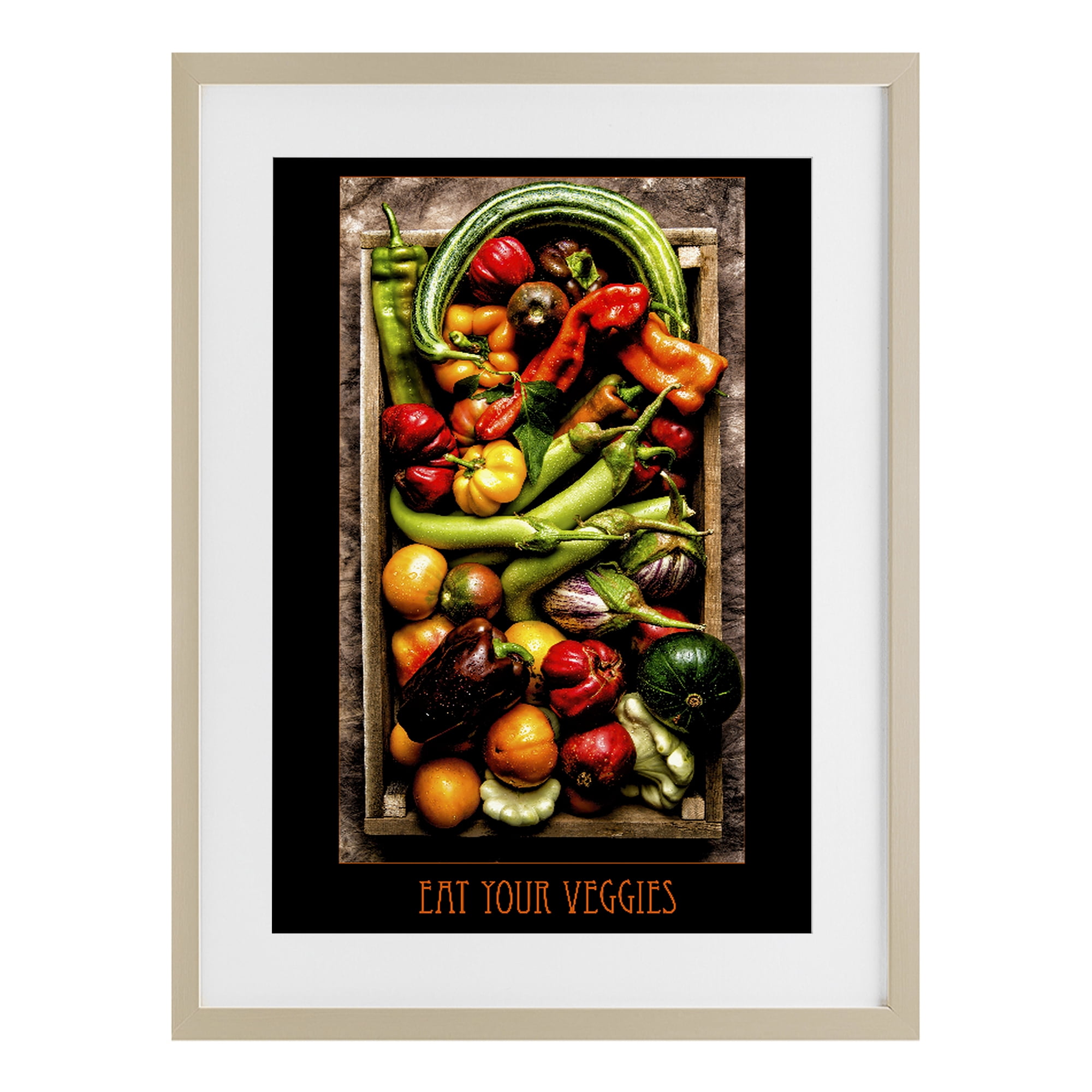 Stupell Industries Eat Your Veggies Vibrant Harvest Birch Framed Print Under Glass, design by Carl Kravats