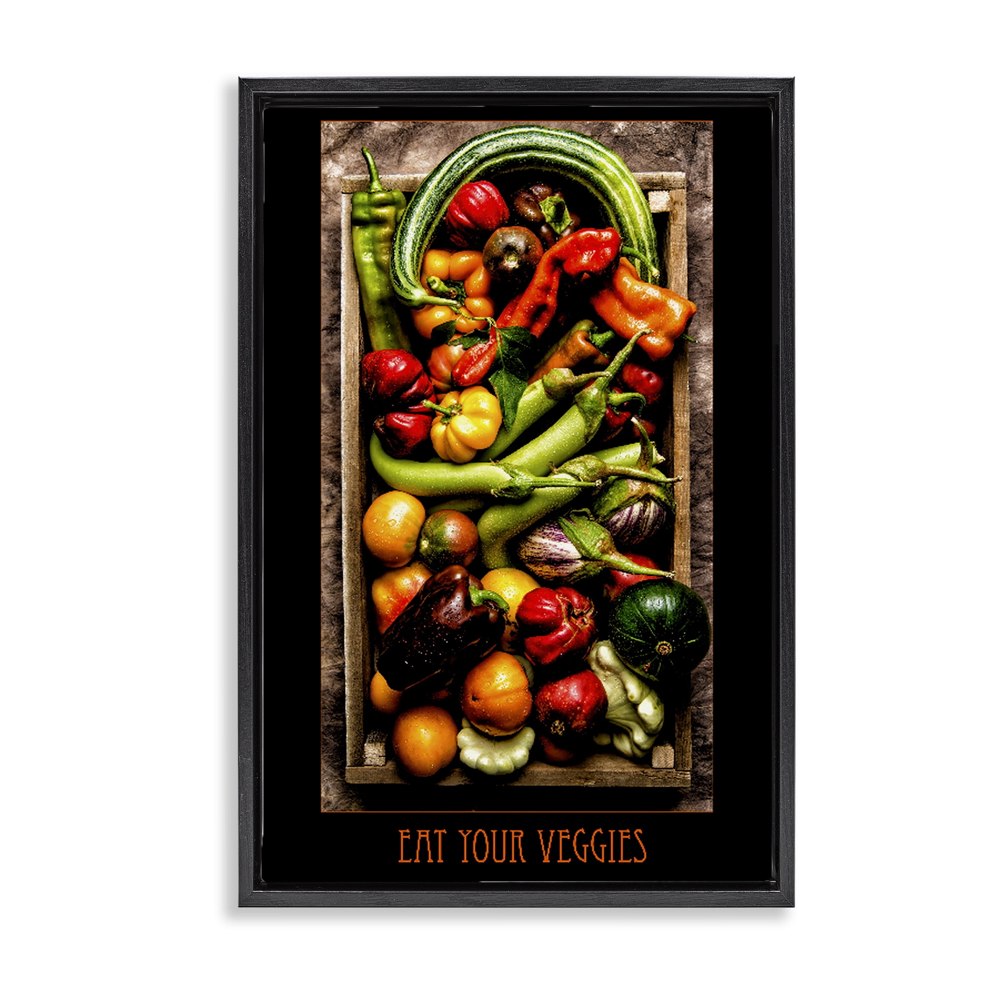 Stupell Industries Eat Your Veggies Vibrant Harvest Black Framed Floater Canvas Wall Art, design by Carl Kravats