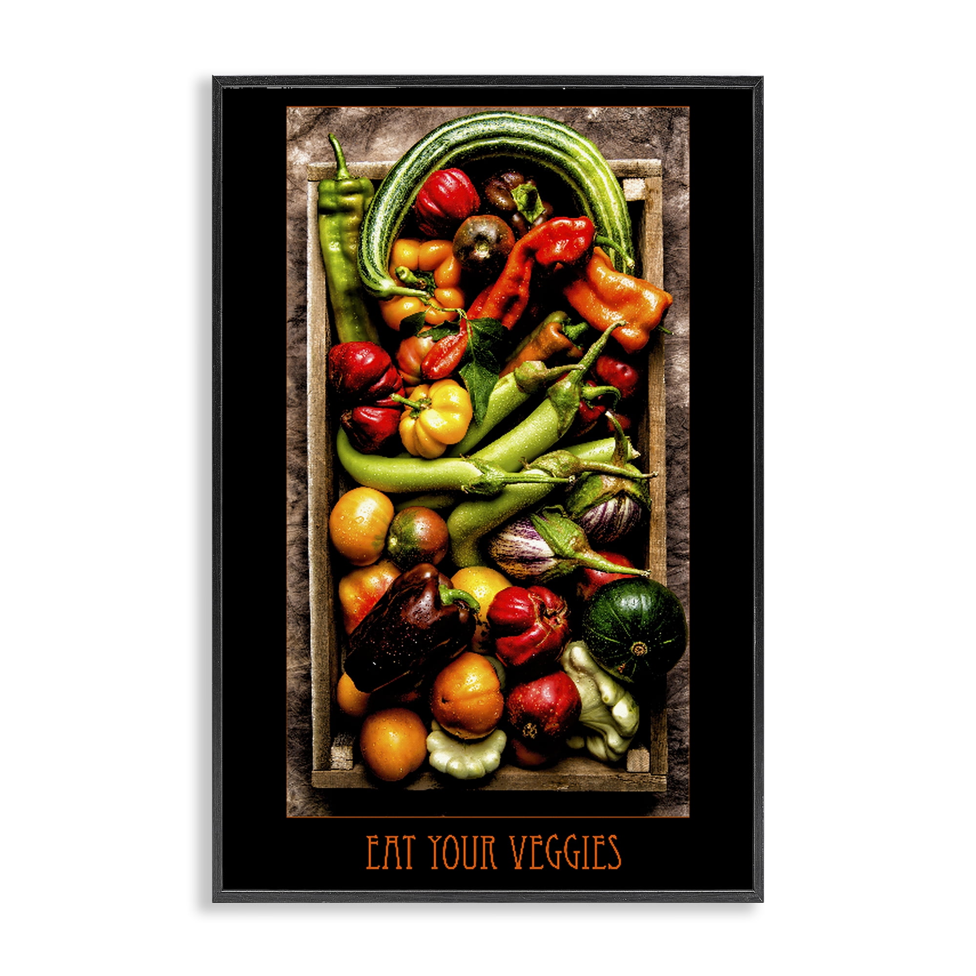 Stupell Industries Eat Your Veggies Vibrant Harvest Black Framed Giclee Art, design by Carl Kravats