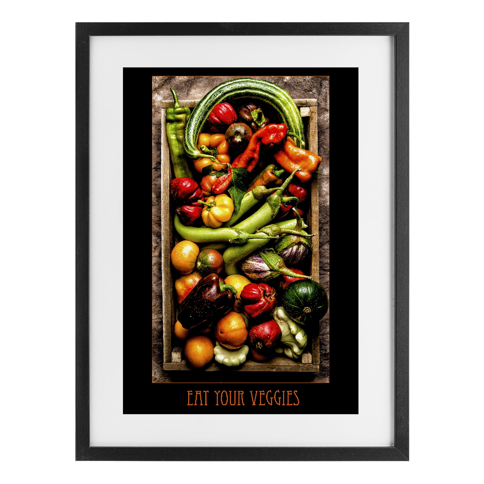Stupell Industries Eat Your Veggies Vibrant Harvest Black Framed Print Under Glass, design by Carl Kravats