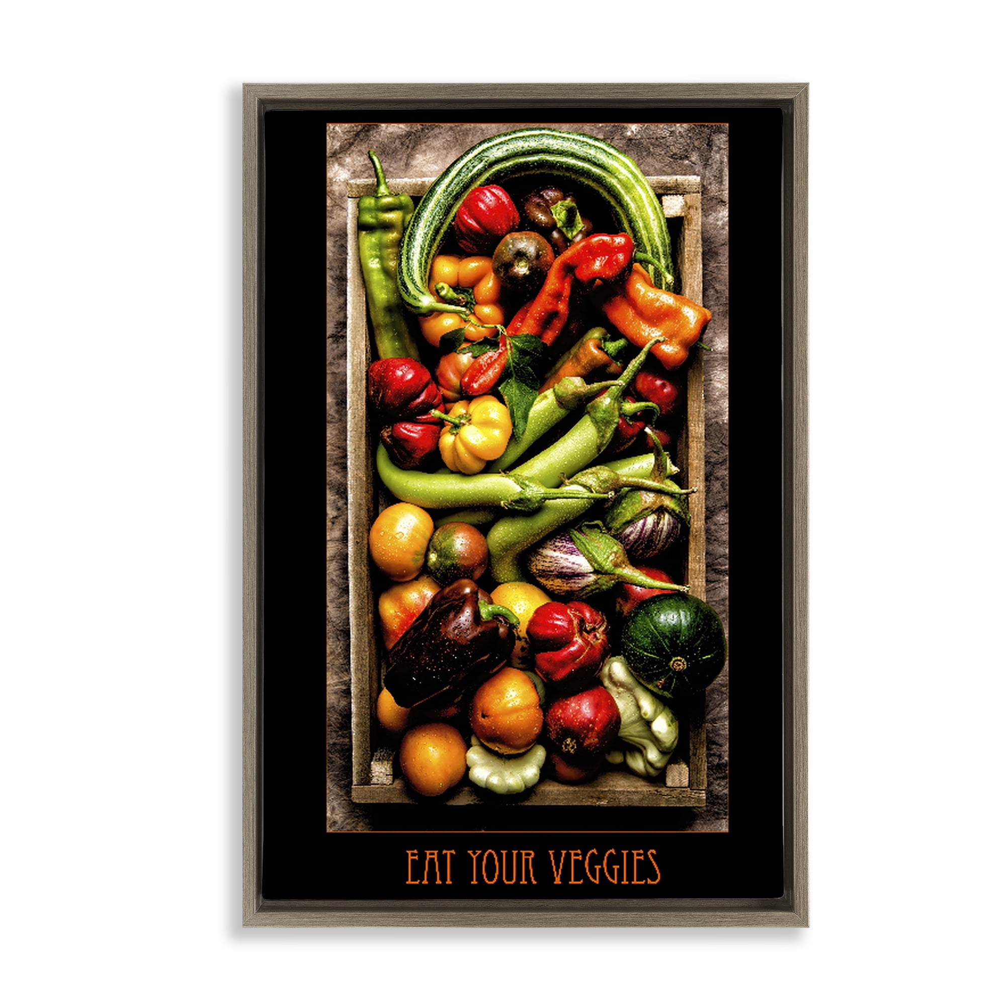 Stupell Industries Eat Your Veggies Vibrant Harvest Brown Framed Floater Canvas Wall Art, design by Carl Kravats