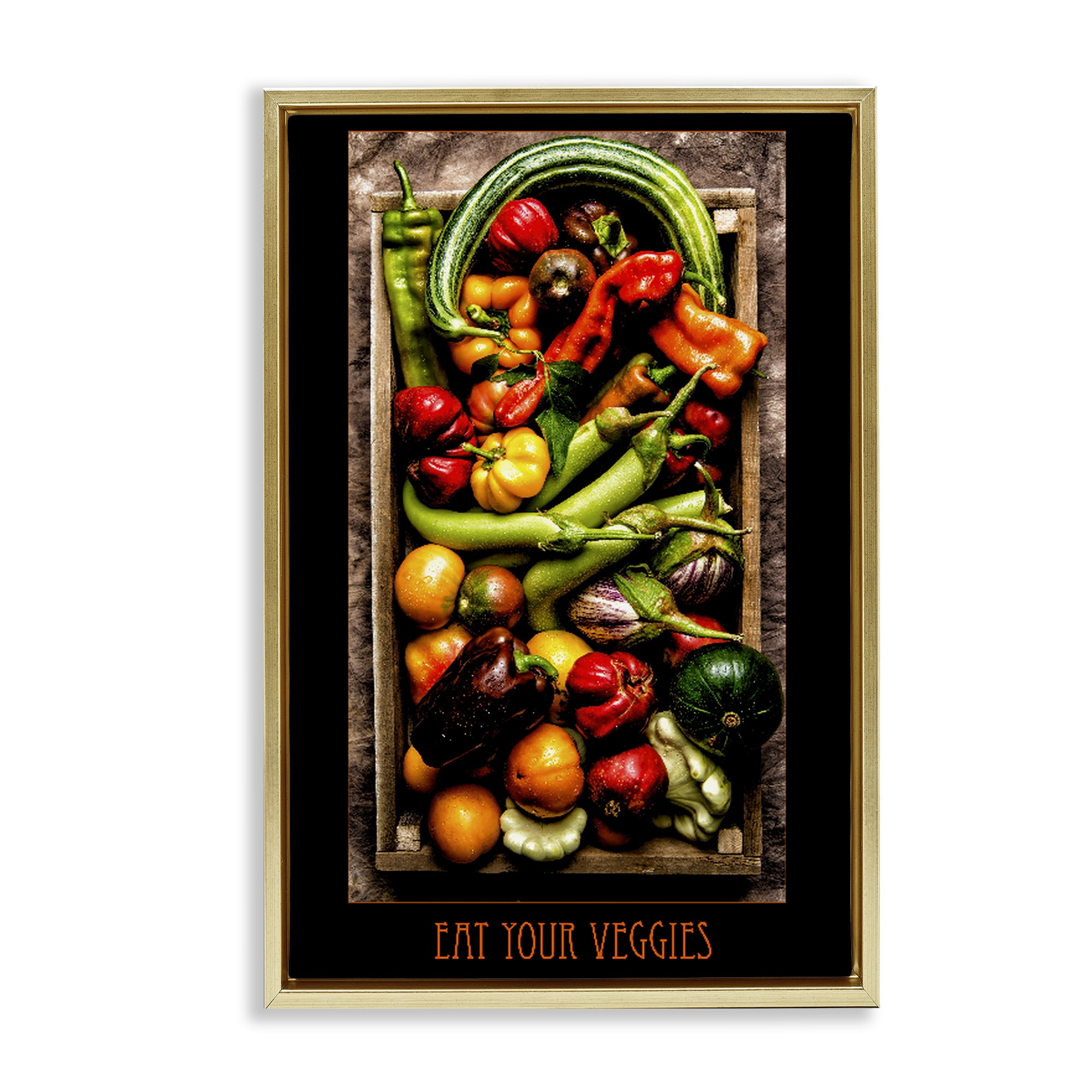 Stupell Industries Eat Your Veggies Vibrant Harvest Gold Framed Floater Canvas Wall Art, design by Carl Kravats