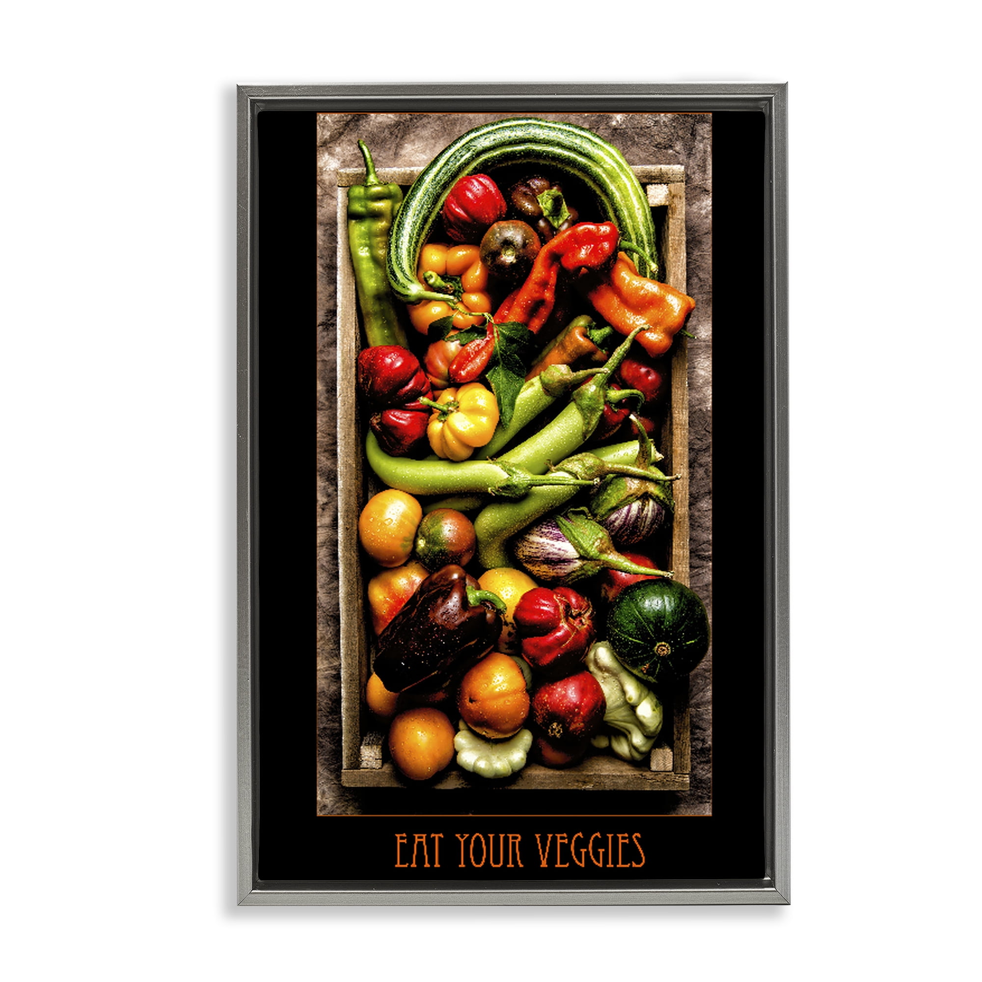 Stupell Industries Eat Your Veggies Vibrant Harvest Gray Framed Floater Canvas Wall Art, design by Carl Kravats