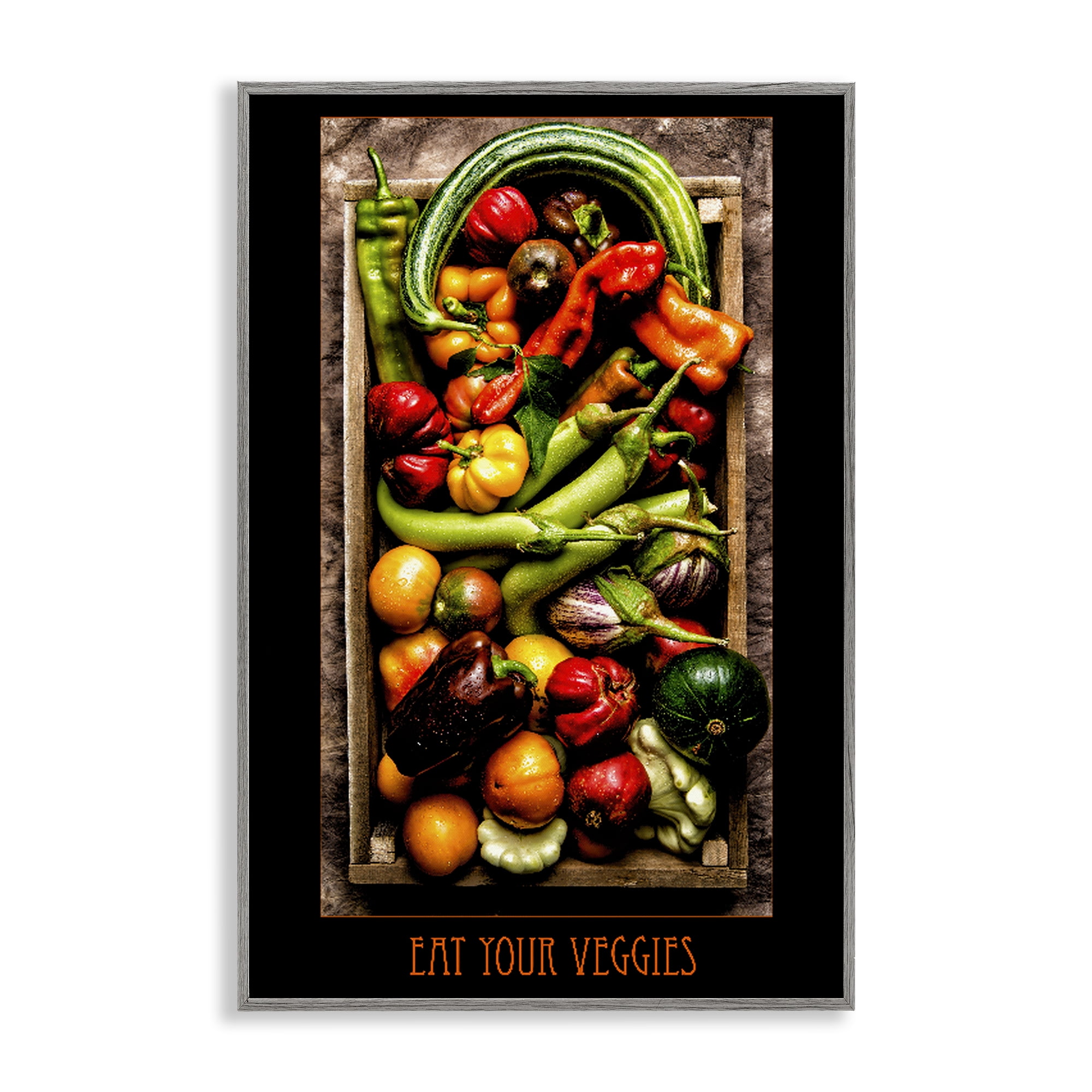 Stupell Industries Eat Your Veggies Vibrant Harvest Gray Framed Giclee Art, design by Carl Kravats