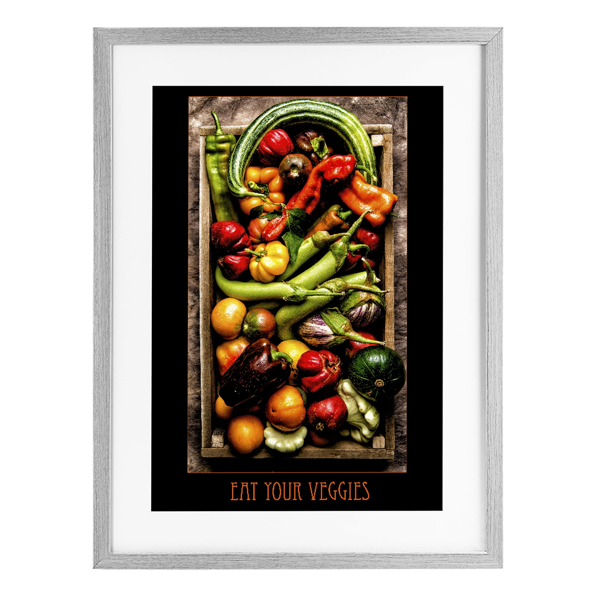 Stupell Industries Eat Your Veggies Vibrant Harvest Gray Framed Print Under Glass, design by Carl Kravats