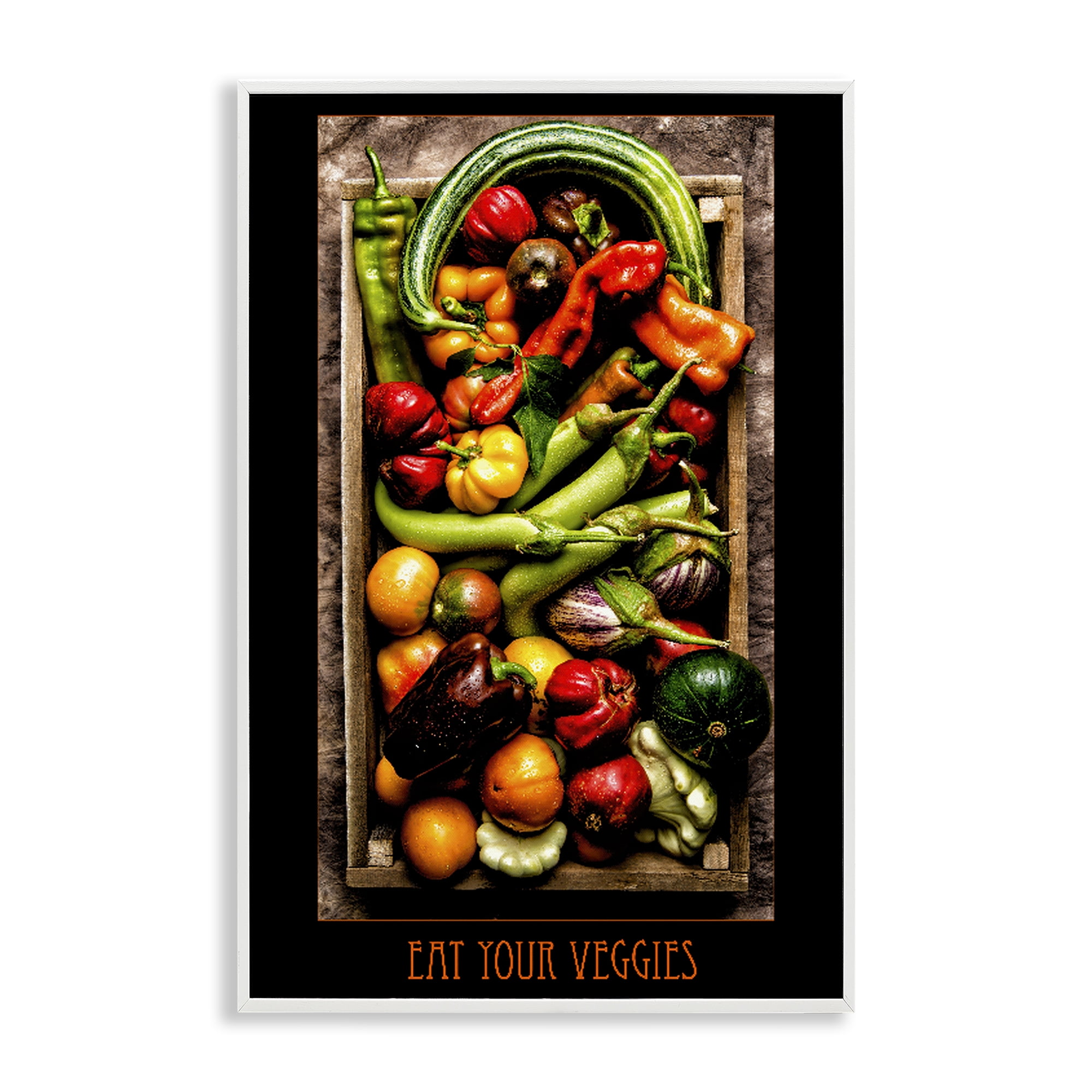 Stupell Industries Eat Your Veggies Vibrant Harvest White Framed Giclee Art, design by Carl Kravats