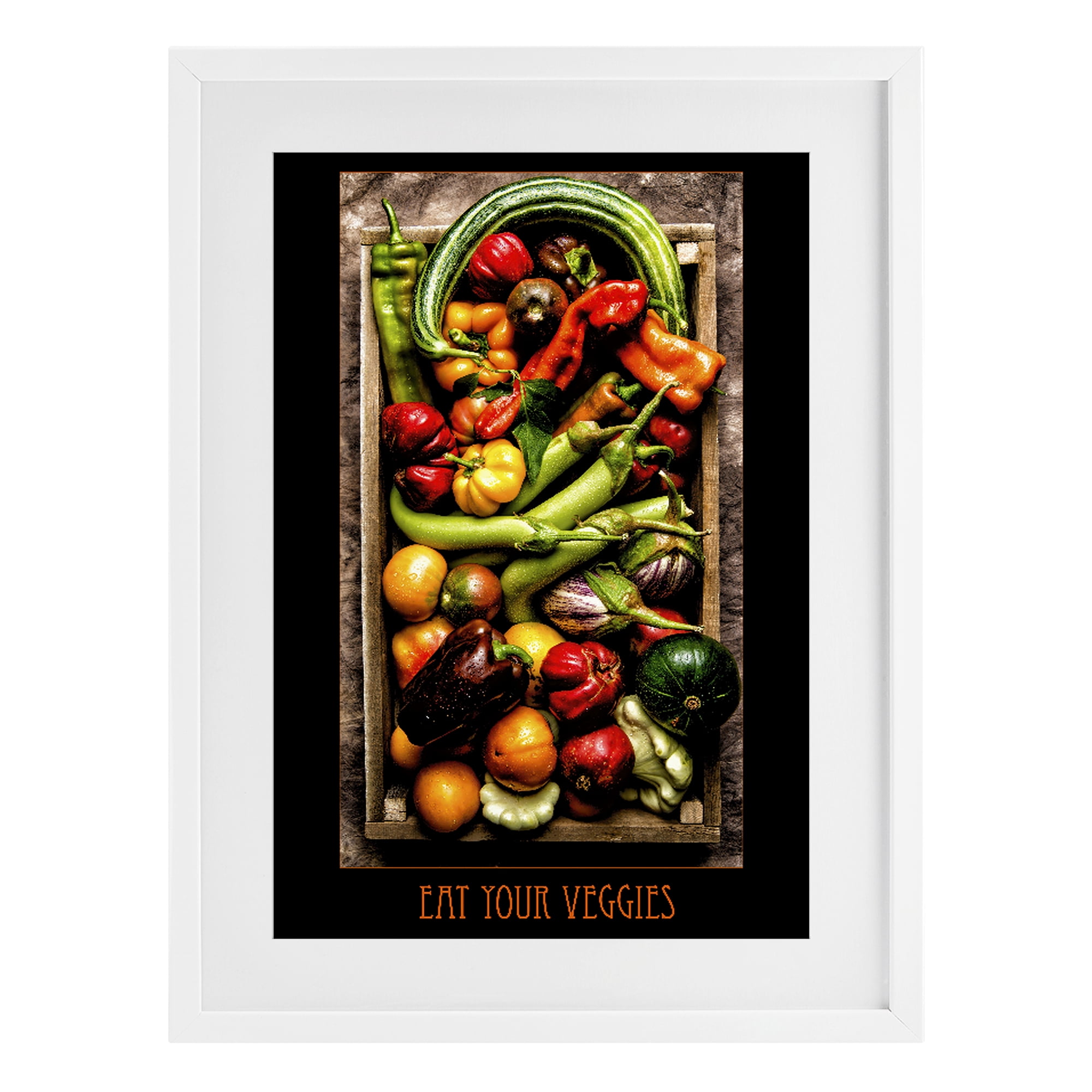 Stupell Industries Eat Your Veggies Vibrant Harvest White Framed Print Under Glass, design by Carl Kravats