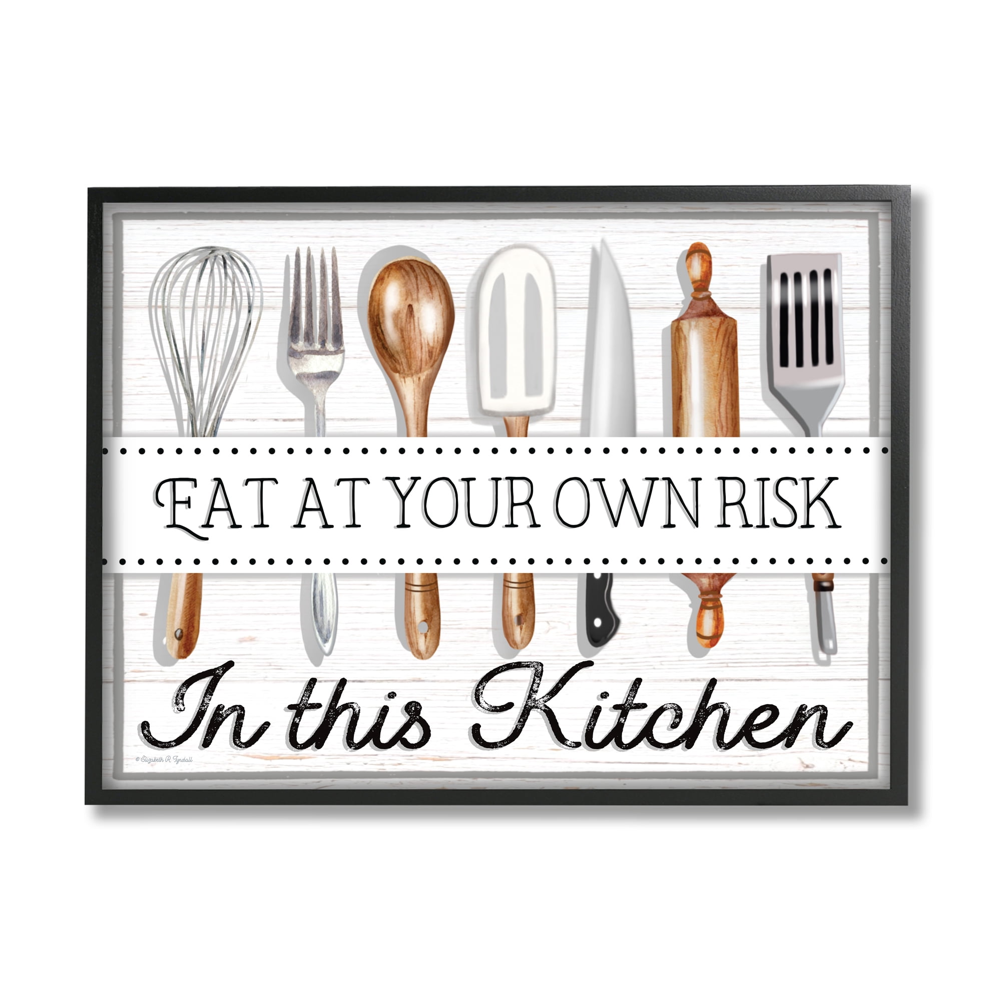 Stupell Industries Eat at Own Risk Phrase Food & Beverage Painting Black Framed Art Print Wall Art, 30 x 24