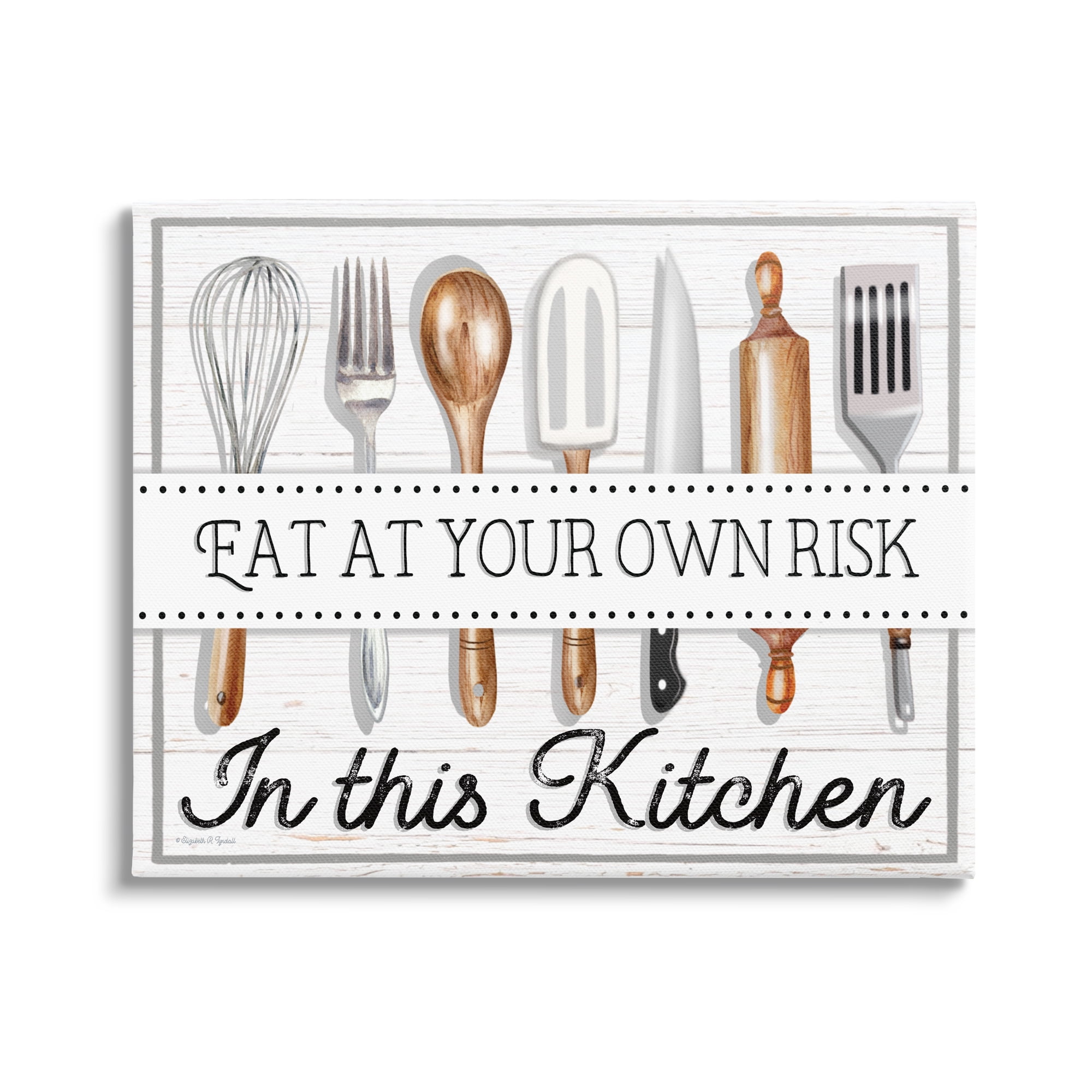 Stupell Industries Eat at Own Risk Phrase Food & Beverage Painting Gallery Wrapped Canvas Art Print Wall Art, 48 x 36