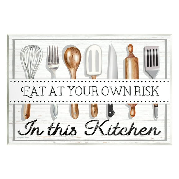 Stupell Industries Eat at Own Risk Phrase Food & Beverage Painting Unframed Art Print Wall Art, 15 x 10