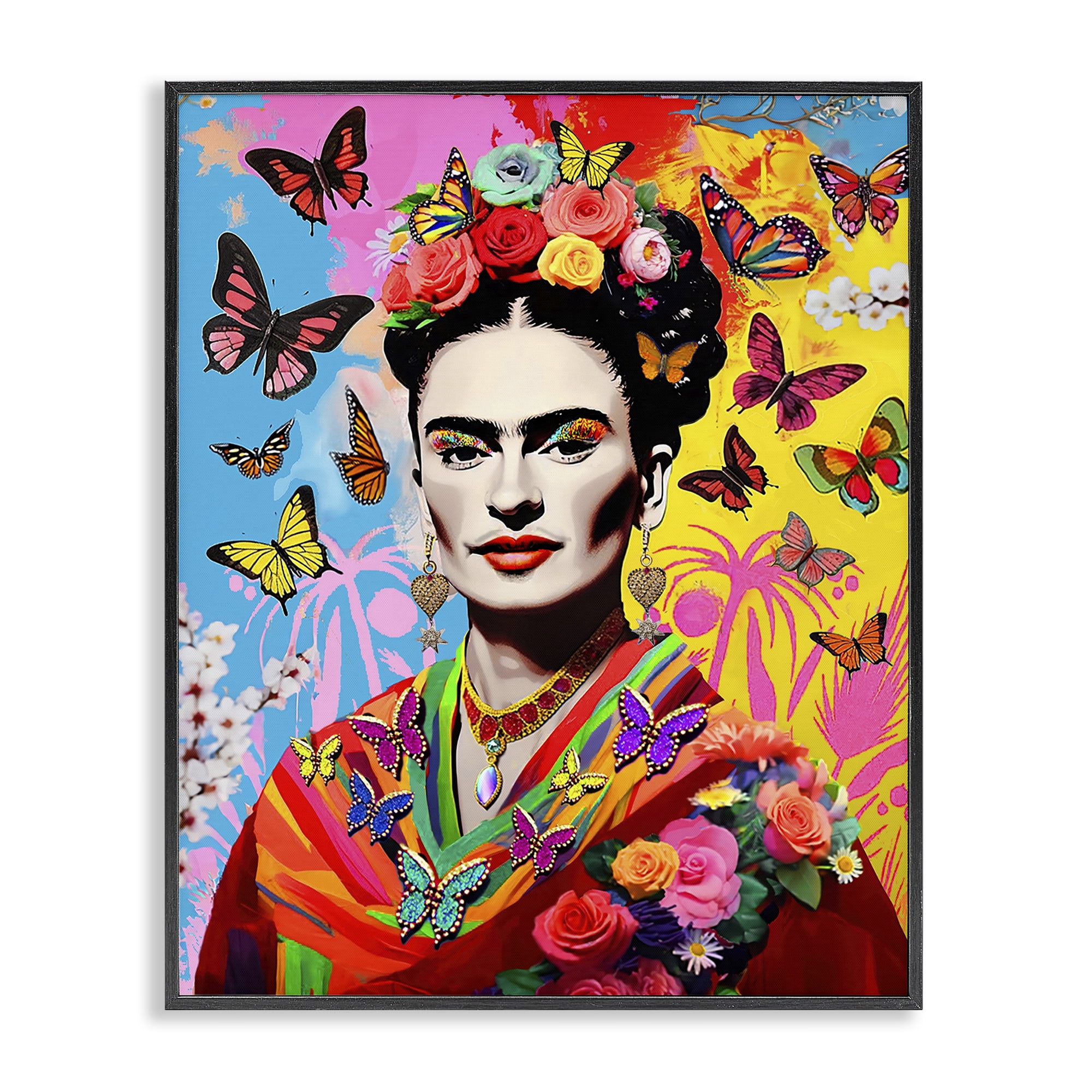 Stupell Industries Eccentric Butterflies Frida People Painting Black Framed Art Print Wall Art, 16 x 20