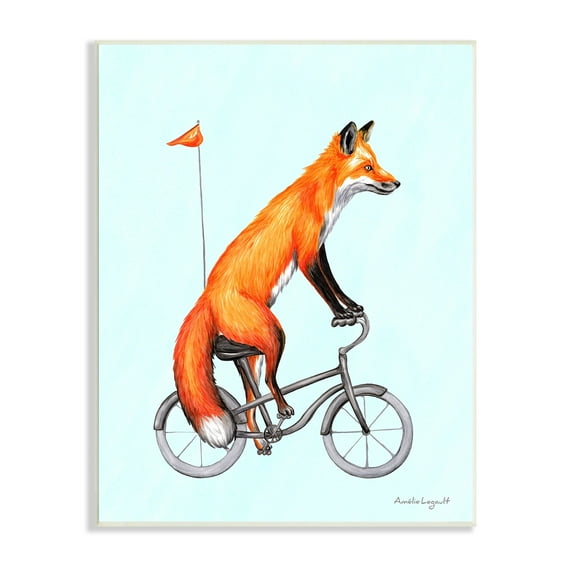 Stupell Industries Eccentric Red Fox Riding Bicycle Biking Flag Graphic Art Unframed Art Print Wall Art, Design by Amelie Legault