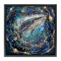 Stupell Industries Echoes Of Abyss Whale Animals & Insects Painting Black Floater Framed Canvas Art Print Wall Art, 18 x 18