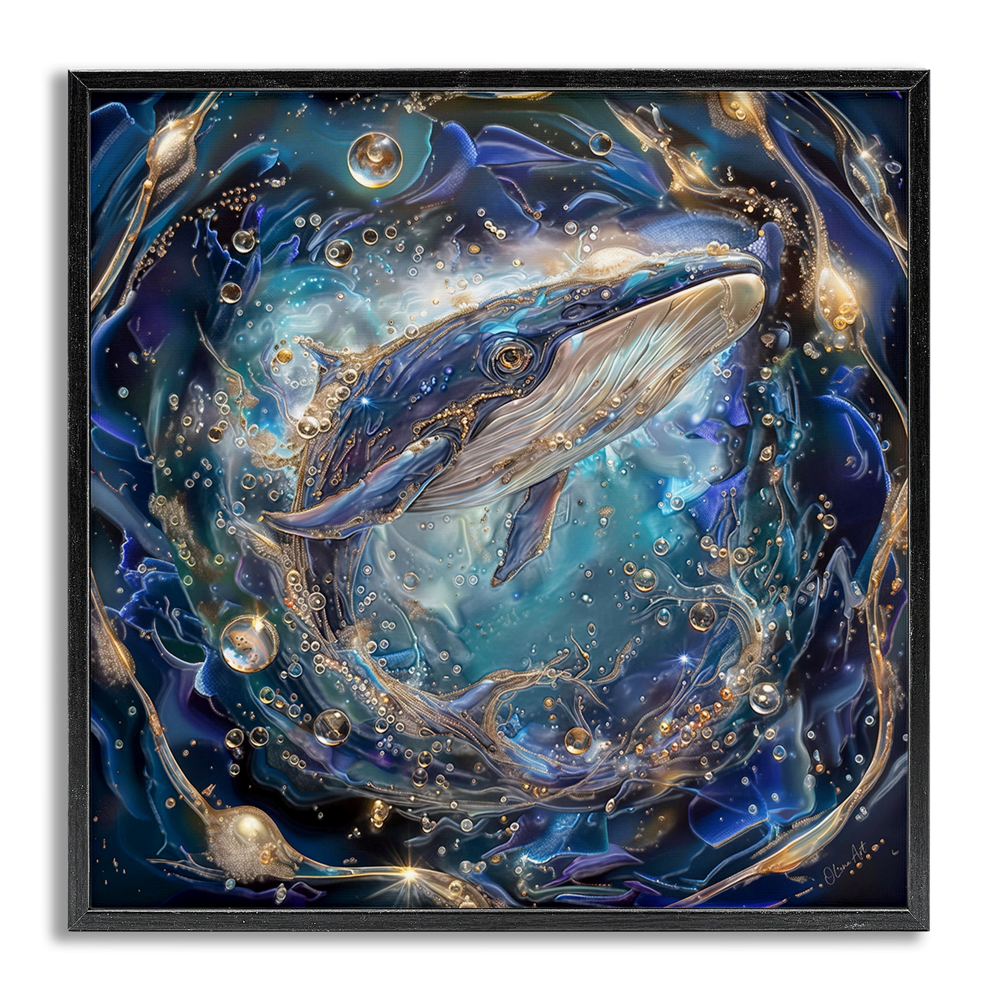 Stupell Industries Echoes Of Abyss Whale Animals & Insects Painting Gray Framed Art Print Wall Art, 24 x 24