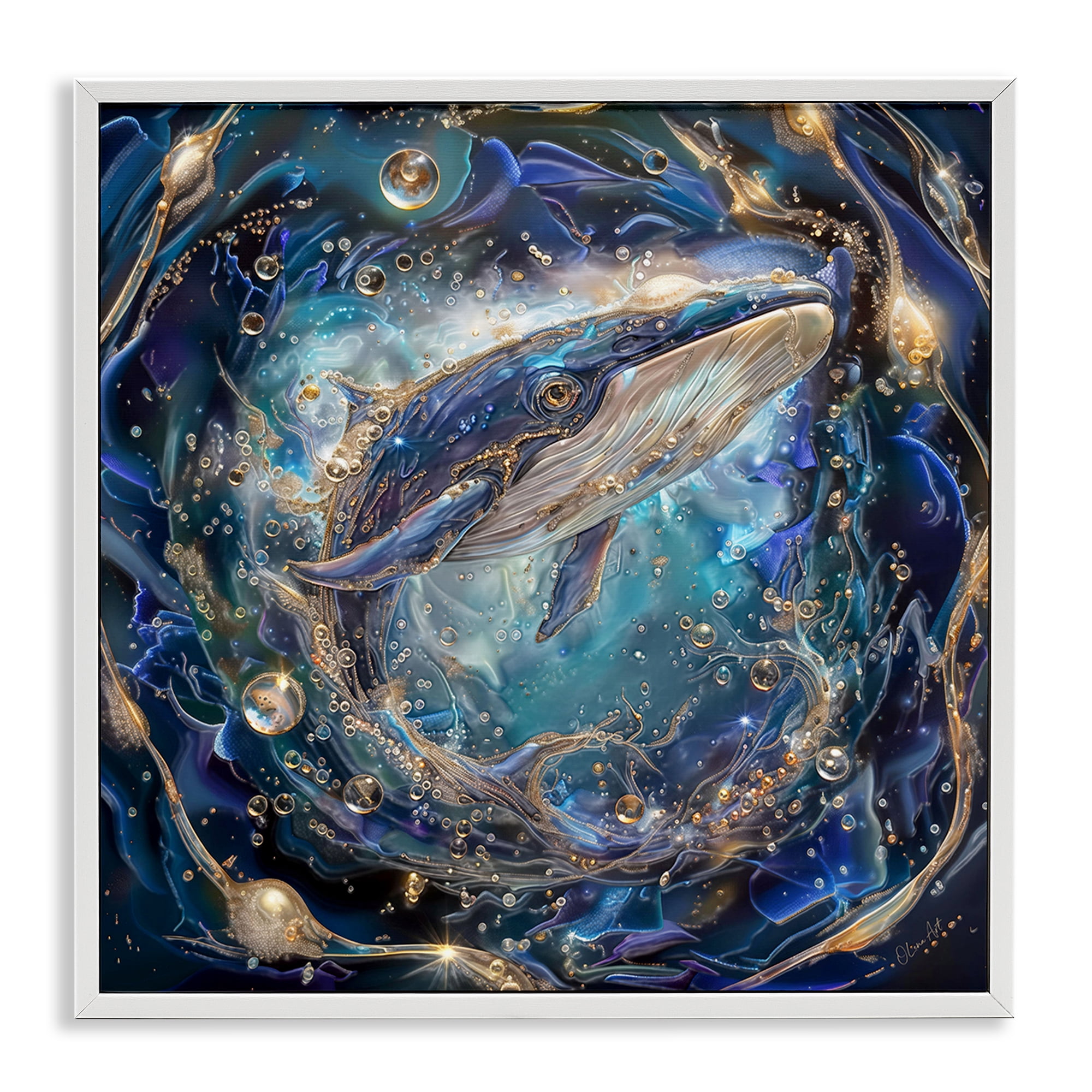 Stupell Industries Echoes Of Abyss Whale Animals & Insects Painting White Framed Art Print Wall Art, 24 x 24
