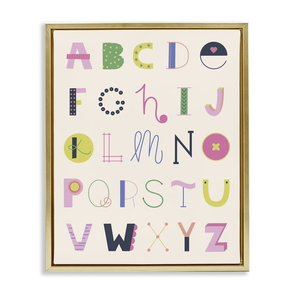 Stupell Industries Eclectic Alphabet Letters Typography and Symbols Painting Gold Floater Framed Canvas Art Print Wall Art, 17 x 21