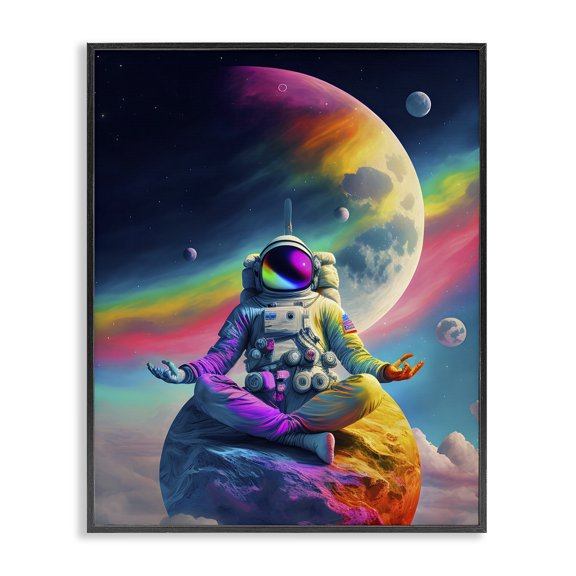 Stupell Industries Eclectic Astronaut Meditating on Moon Black Framed Giclee Art, 24 x 30, by Spirit of the Rainbow