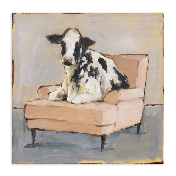 Stupell Industries Eclectic Baby Cow on Pink Couch Canvas Art, 17 x 17, by Ethan Harper