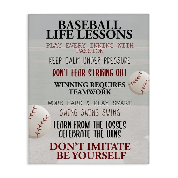 Stupell Industries Eclectic Baseball Life Lessons Canvas Art, 16 x 20, by Kim Allen