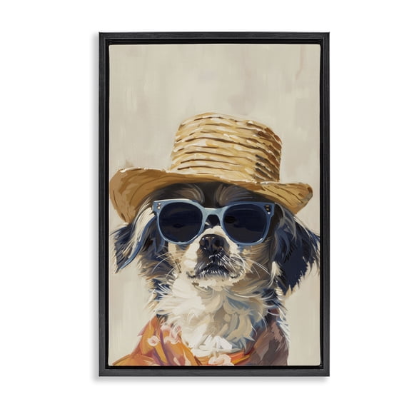 Stupell Industries Eclectic Beach Vacation Pup Black Floating Frame Canvas Art, 21 x 31, by Petals Prints Design
