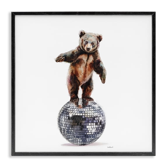 Stupell Industries Eclectic Bear Balancing on Disco Ball Black Framed Giclee Art, 12 x 12, by Amanda Greenwood