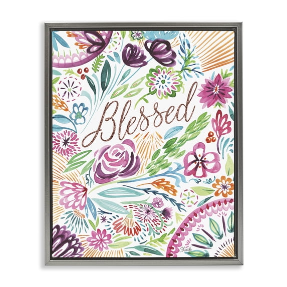 Stupell Industries Eclectic Blessed Whimsical Flower Shapes Gray Floating Frame Canvas Art, 25 x 31, by Cherish Flieder