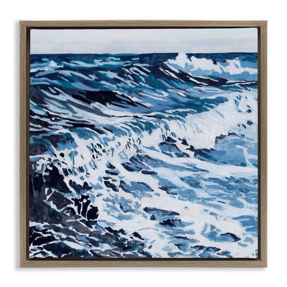Stupell Industries Eclectic Blue Rolling Waves Brown Floating Frame Canvas Art, 18 x 18, by Melissa Wang