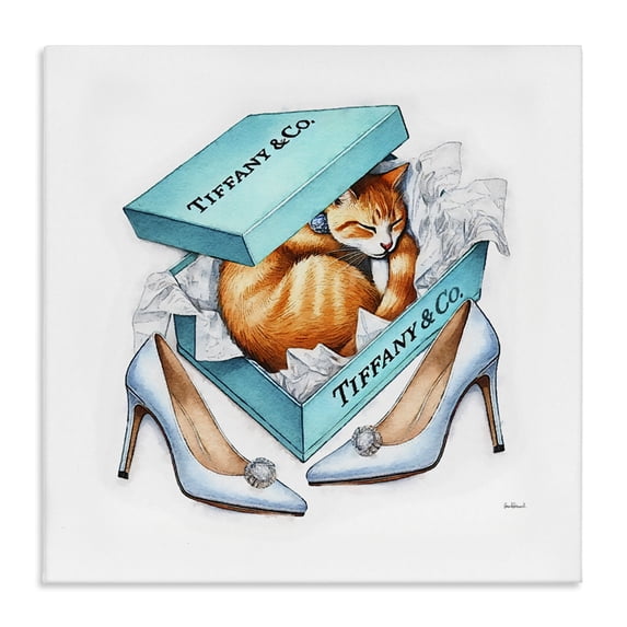 Stupell Industries Eclectic Blue Shoebox with Cat Canvas Art, 17 x 17, by Amanda Greenwood