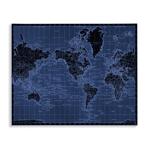 Stupell Industries Eclectic Blue Toned World Map Canvas Art, 40 x 30, by Phillipa Katz