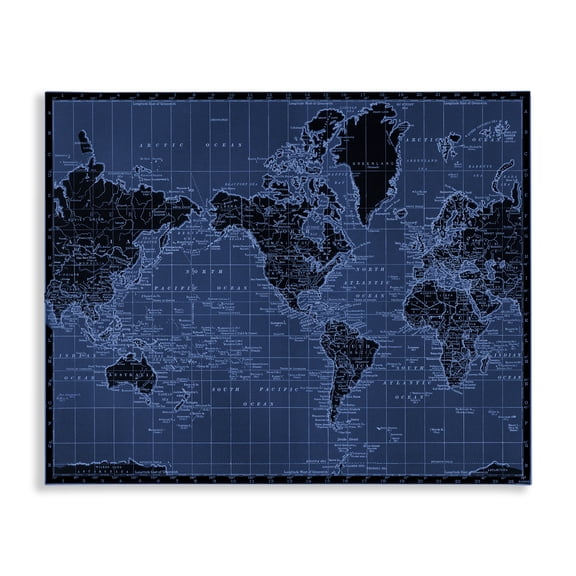 Stupell Industries Eclectic Blue Toned World Map Canvas Art, 48 x 36, by Phillipa Katz