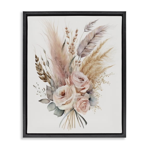 Stupell Industries Eclectic Boho Feathers & Roses Black Floating Frame Canvas Art, 25 x 31, by LSR Design Studio