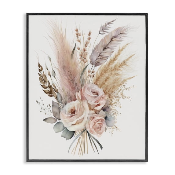 Stupell Industries Eclectic Boho Feathers & Roses Black Framed Giclee Art, 11 x 14, by LSR Design Studio