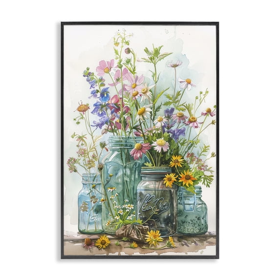 Stupell Industries Eclectic Bright Garden Blooms Jars Black Framed Giclee Art, 20 x 30, by Franklyn Gregory
