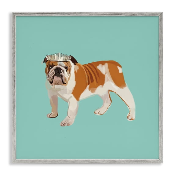 Stupell Industries Eclectic Bulldog Wearing Tiara Gray Framed Giclee Art, 24 x 24, by Amelia Noyes